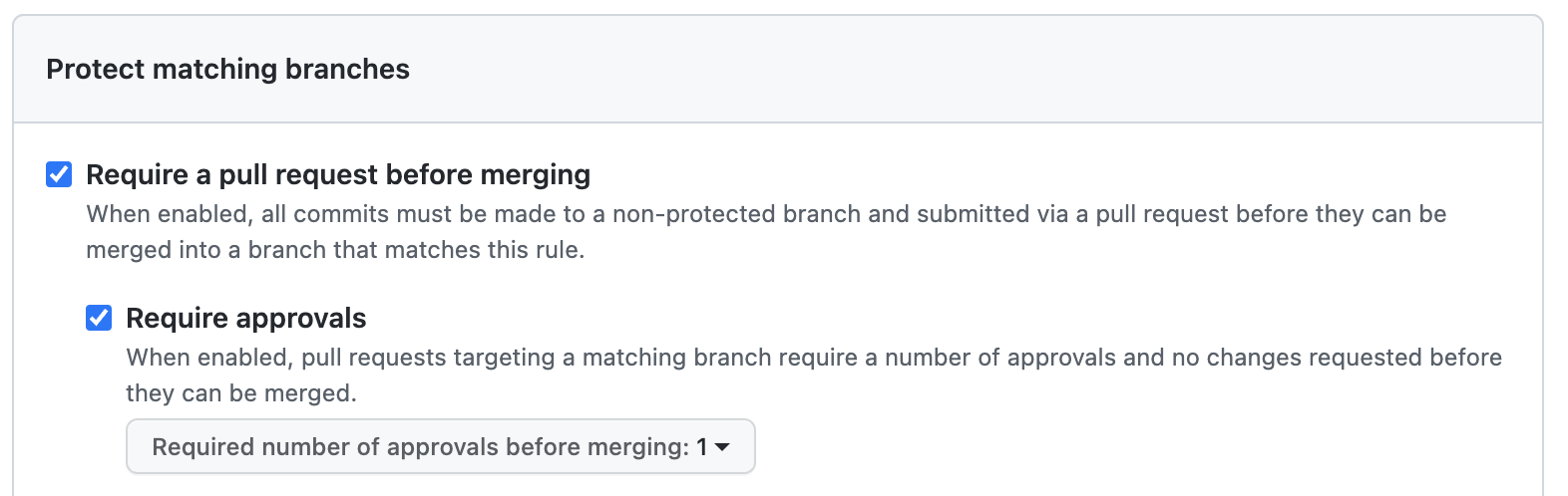 The branch protection setting to require at least one approval