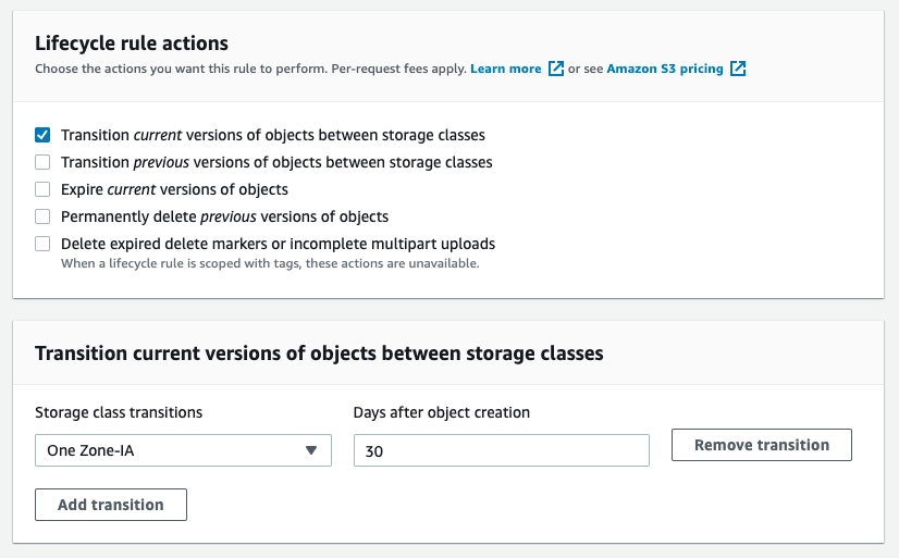 S3 Lifecycle rule actions